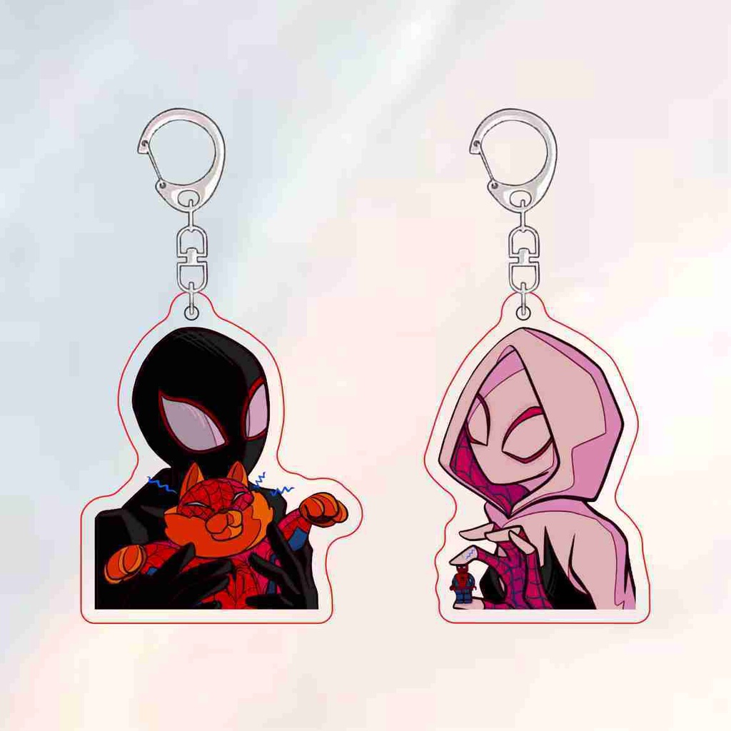 Ready Stock!Couple Avatar Spider-Man Parallel Universe Vertical Horizontal Universe Gwen Miles Peripheral Keychain Schoolbag Small Pendant