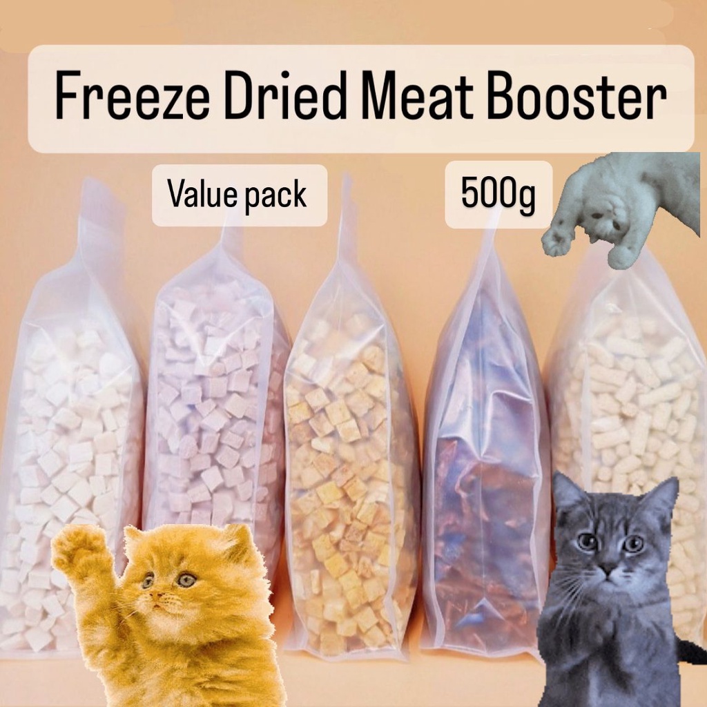 Pet Booster Freeze Dried Chicken Cube Cat Dog Treats Chicken Duck Fish Snack Kucing Makanan Kucing Gemok 500g