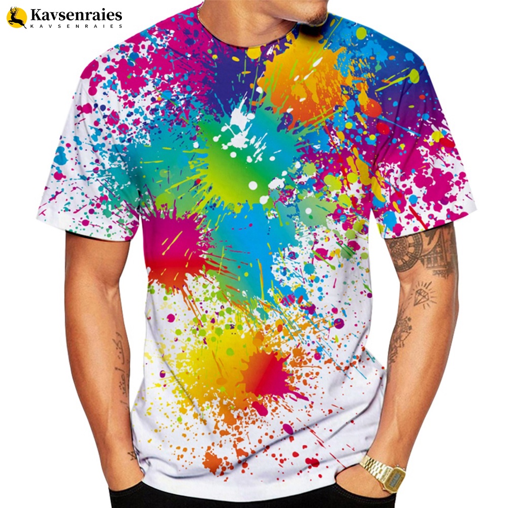 2023 New Fashion Paint Splatter Tie-dye 3D Printed T-shirt Men Women Summer Casual Short Sleeved Hipster Rainbow Graffiti Tops