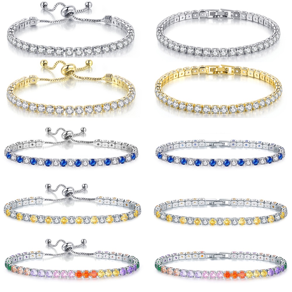 Chic 4mm Round Colorful Crystal Tennis Bracelets Silver Color Adjustable Folding Buckle Chain Bracelet on Hand Fashion Jewelry