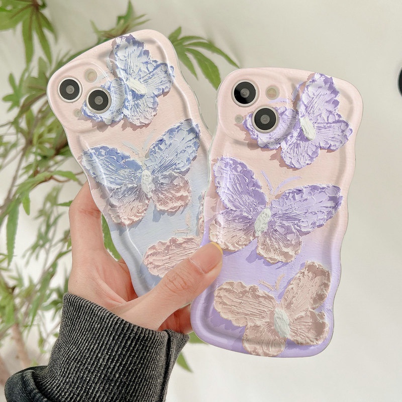 ins Casing Redmi 9T Note 7 6 5 Pro 4 4X Plus S2 Mi 13T Wavy Edge Beautiful Blue Or Purple Oil Painting 3D Butterfly Clear Soft Phone Case Fine Hole Back Cover BW 49