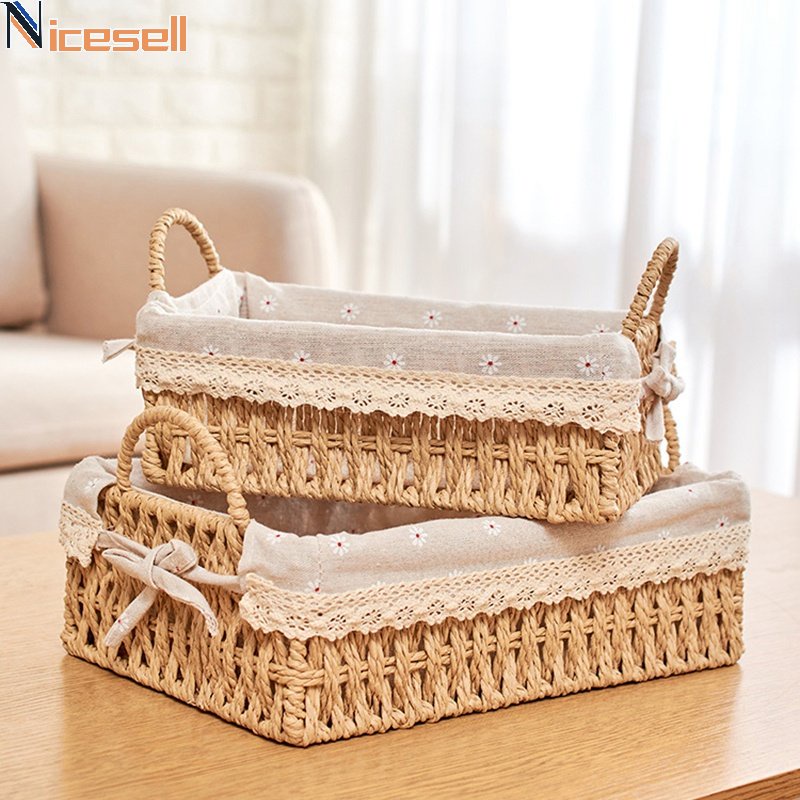 Simple Rattan Storage Basket Handwoven Stackable Home Organizers Multifunctional Sundries Storage Box