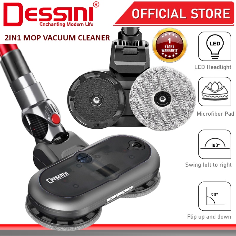 DESSINI ITALY Tornado PRO Electric Spray Mop Vacuum Cleaner Head Attachment LED Spin Sweeper Microfiber Brush Vakum