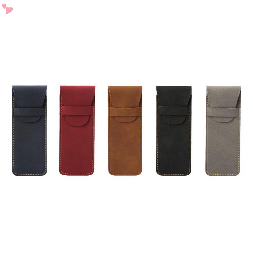 Vintage Frosted PU Leather Pencil Bag Flap Durable Pen Pouch Pocket Pen Bag Office Supplies for Home School Hospital Store