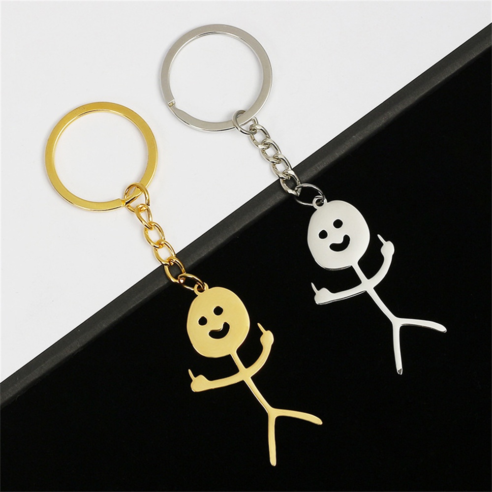 Funny Middle Finger Stickman Keychain Cute Trendy School Bag Ornaments Keyrings Car Trinket Key Holder Accessories For Women Men