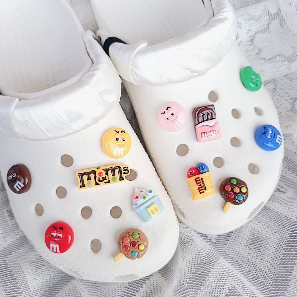 12PCS INS New Shiny M&M Chocolate beans Crocs DIY Jibbitz Charm Button Fashion Shoes Accessories#M Bean Series