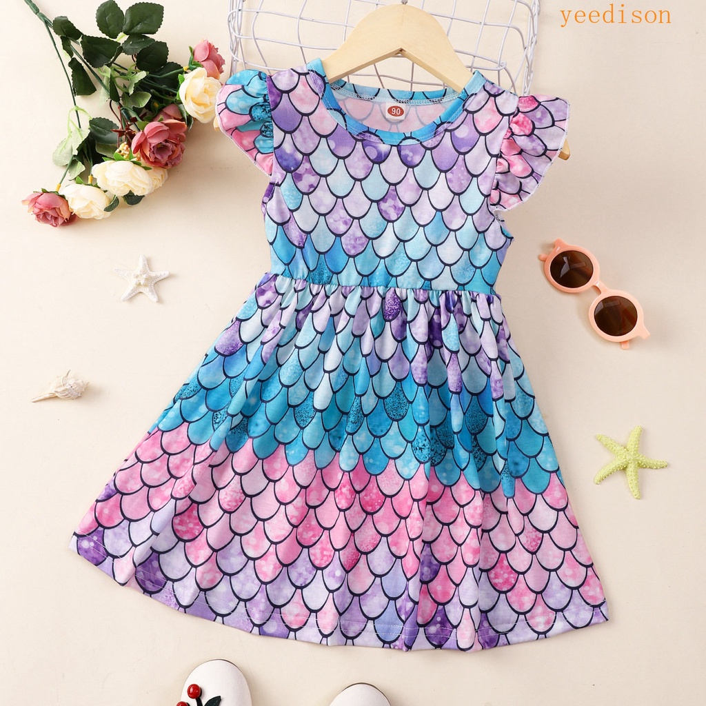 Dress Baby Girl 1-6Years Old Birthday Murah Kids Dress Colorful Scaled Summer Short Sleeve Cute Fashion Floral Girl Dress Kids Princess Dresses