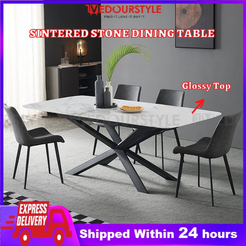 Vedourstyle Nordic SINTERED STONE Dining Table Set Modern Simple Italian Style Luxury Ceramic Table/Meja Makan 餐桌