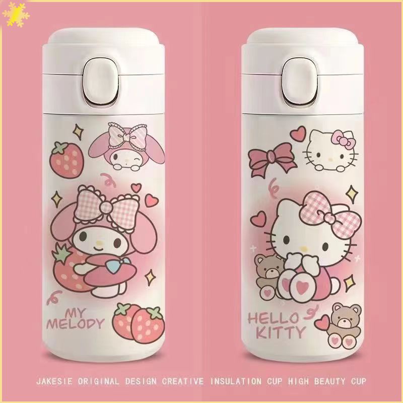 420ml Cute Strawberry Bear Stainless Steel Thermos Cup Women's High Color Value Portable Kettle Cartoon Sanrio -LBE