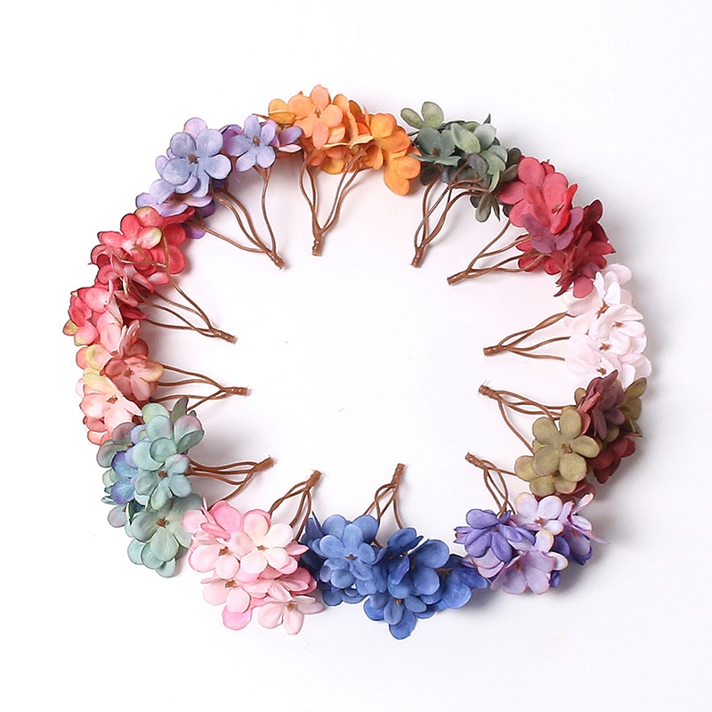 Mini Hydrangea Artificial Flowers Home Wedding Decor Fake Flowers Leaf DIY Cake Craft Garland Accessories