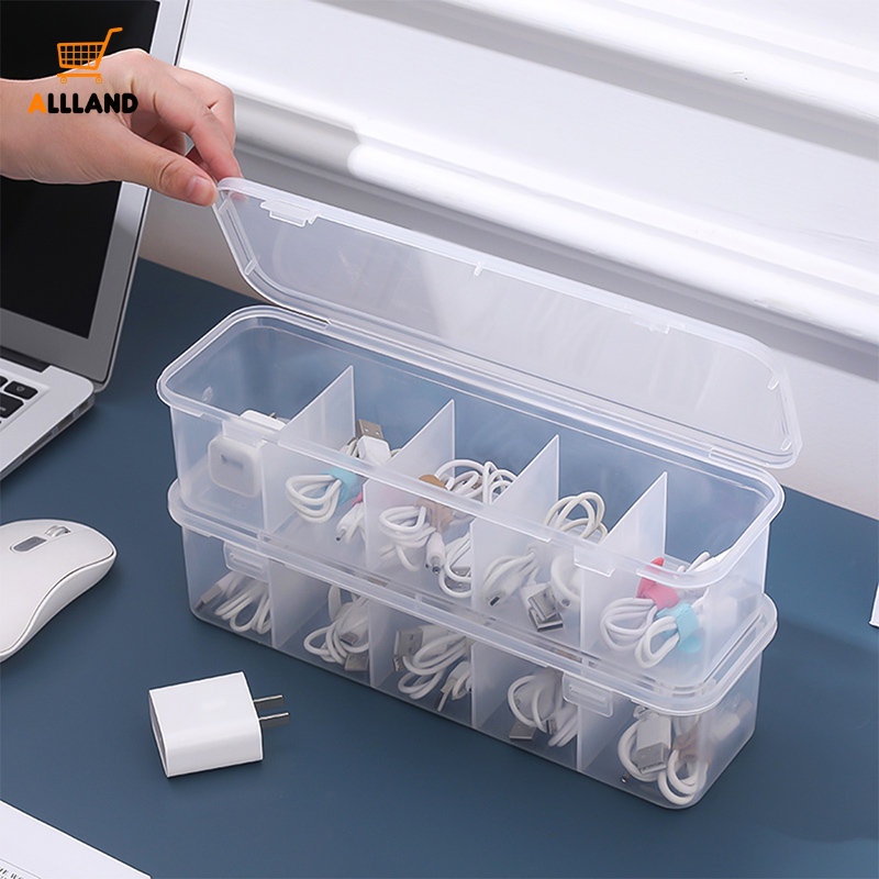 1 Pc Portable 5 Grids Plastic Clear Charger Data Cable Storage Box/ Bedroom Underwear Socks Sorting Case/ Home Multipurpose Small Tools Parts Organizer