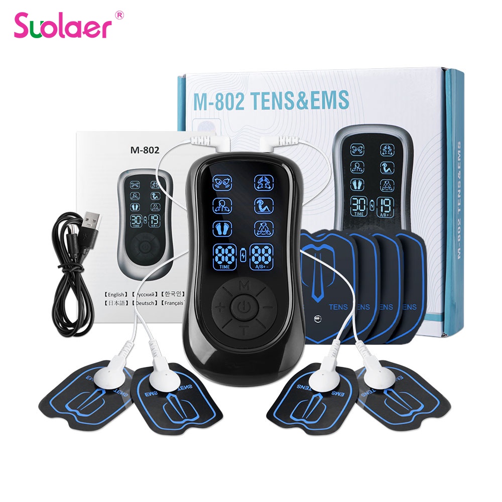 Suolaer EMS Muscle Stimulator Tens Unit Physiotherapy Electrodes Low Frequency Body Massager Pain Relief Relax Massage Tool