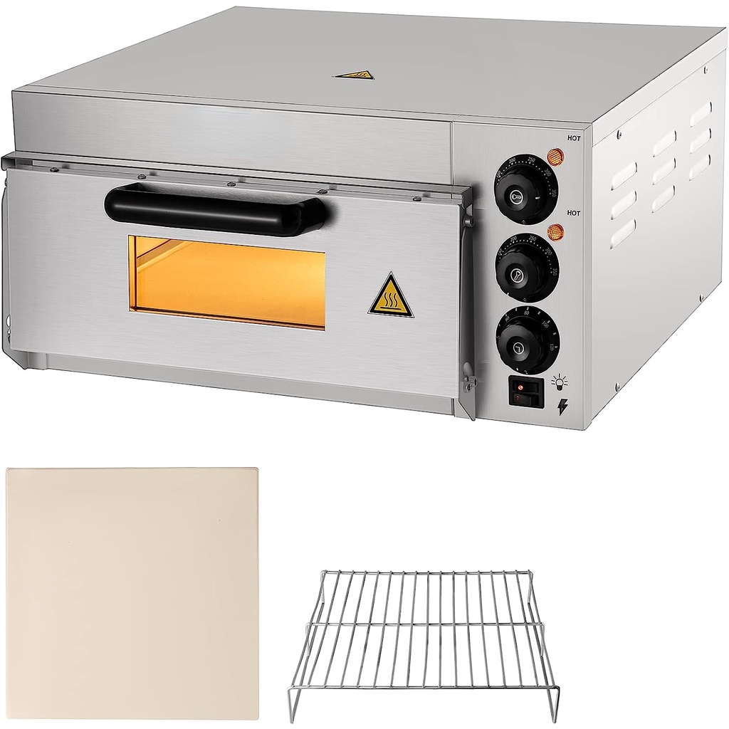 Commercial Pizza Oven Countertop, 14" 1300W Stainless Steel Electric Pizza Oven with Stone and Shelf, Multipurpose Indoor Pizza Maker for Restaurant Pretzels Baked