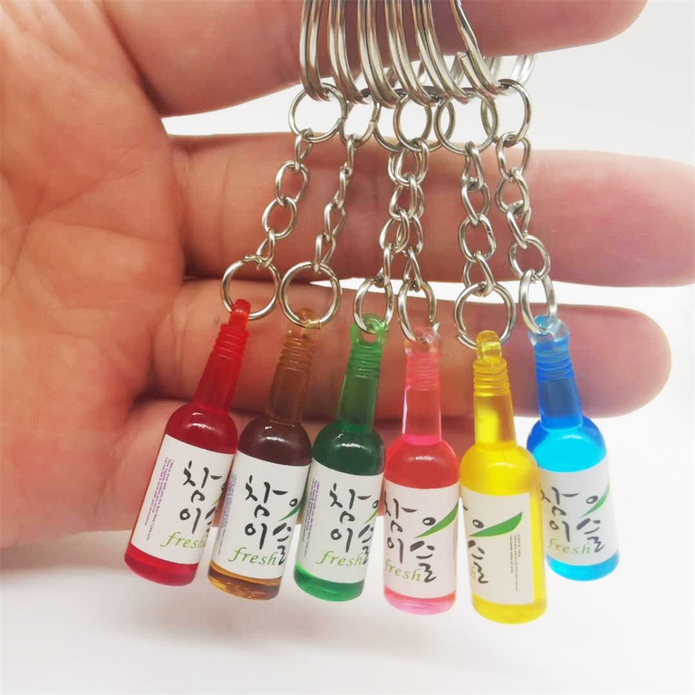 Creative Simulation Korean Sake Bottle Keychain Resin Drink Soju Beer Wine Trinket Women Bag Keyring Travel Souvenir Gift