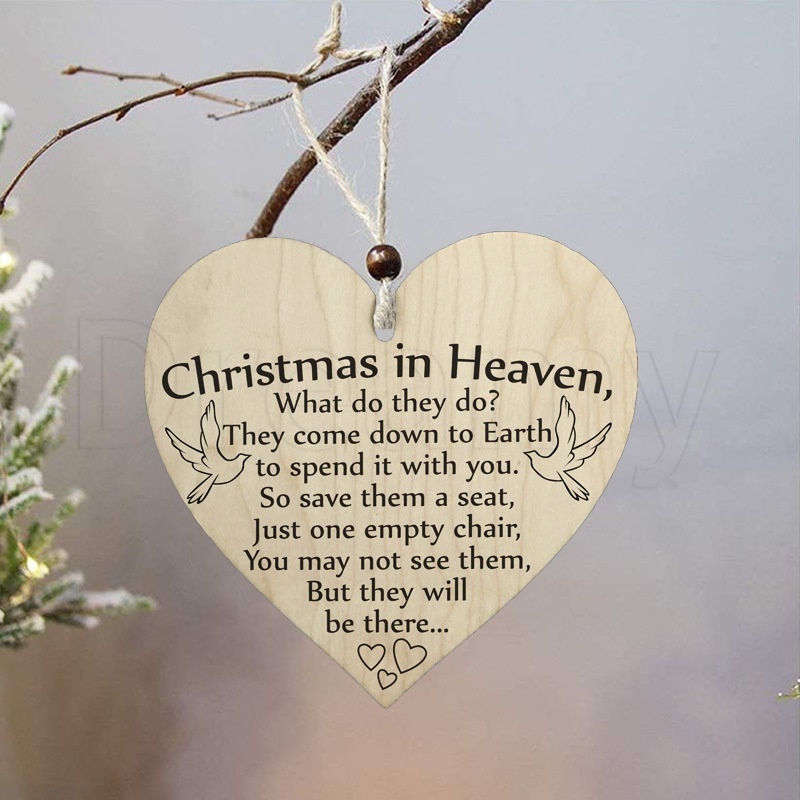 Christmas in Heaven Heart-Shaped Wooden Xmas Tree Ornament / Christmas Home Decorative Hanging Ornaments / Door Memorial Plaque-Quote