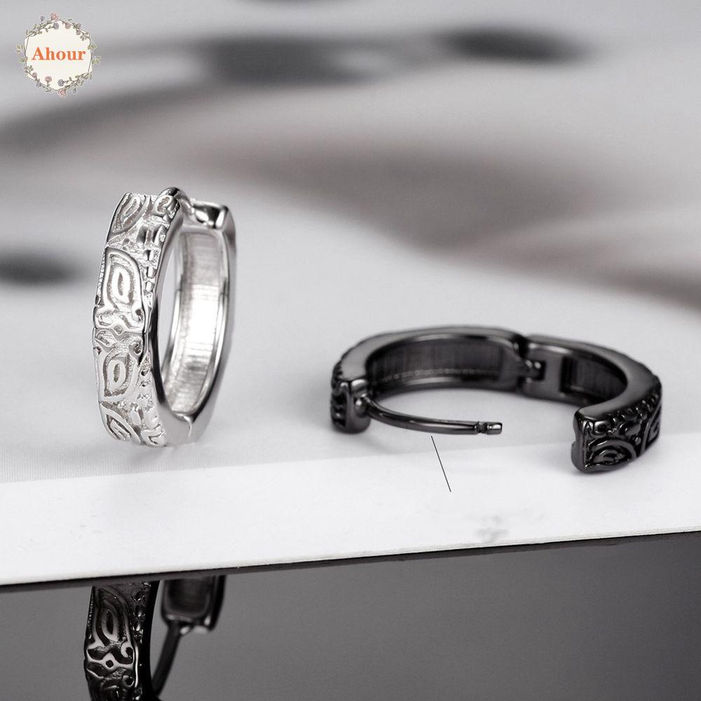 AHOUR Silver Hoop Earrings Retro Simple Women Mythical Beast Fashion Jewelry Chinese Style Men Earring