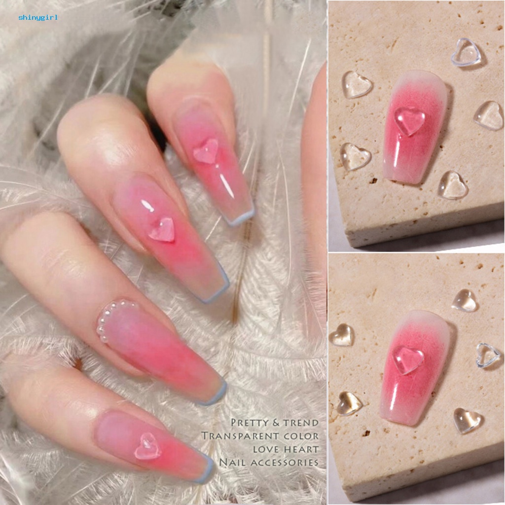 [SG] 20Pcs Nail Decorations Transparent Exquisite Shape Stunning Visual Effect Eco-friendly 3D Love Heart Nail Art Decor Manicure Jewelry for Nail Salon