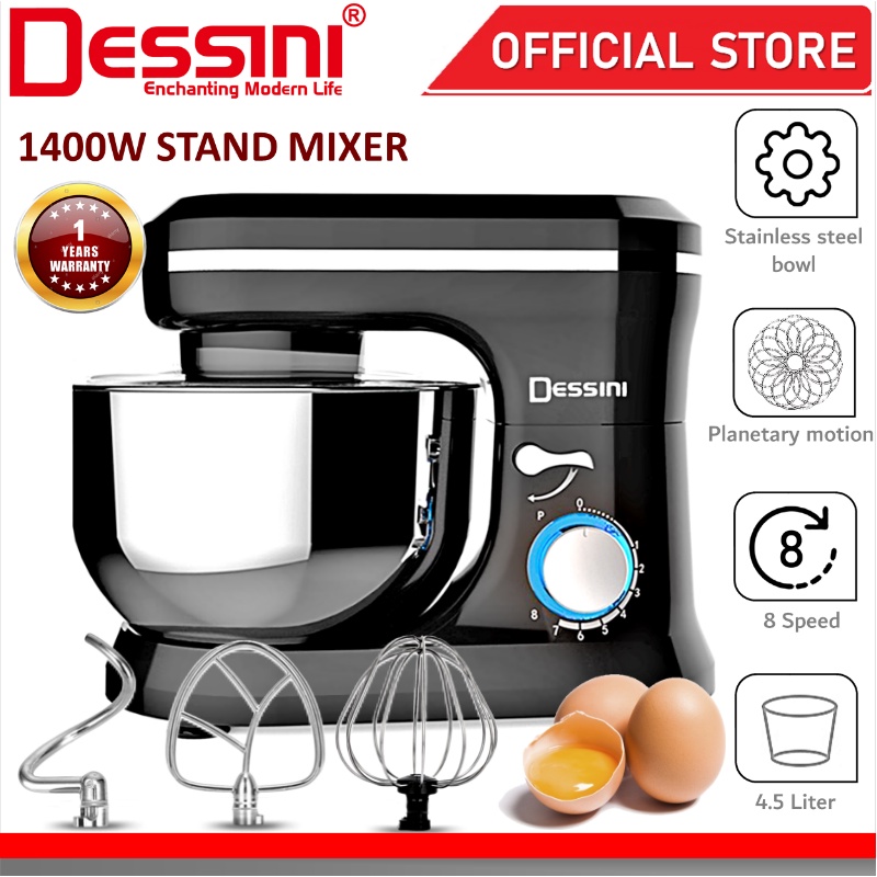 DESSINI ITALY 8 Speed Electric Stand Mixer Egg Beater Blender Grinder Dough Whisk Mesin 4.5L Bowl Pengadun Bancuh Telur