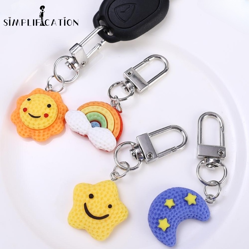 Funny Cartoon Sun Rainbow Pendant Keychain/ Creative Star Moon Keyring/ INS Style Plastic Resin Key Ring Headphone Box Accessories