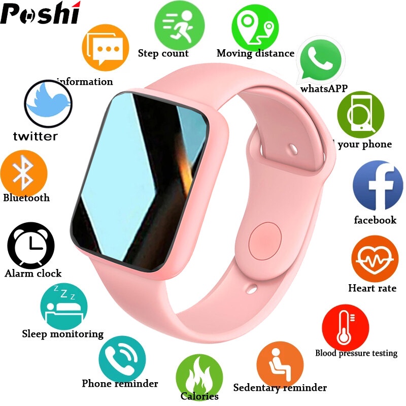 POSHI Smart Watch for Women Waterproof Heart Rate Fitness Tracker Blood Pressure Fashion Sport Watches Women Smart Bracelet Original Digital Smartwatch For Android IOS Jam Pintar