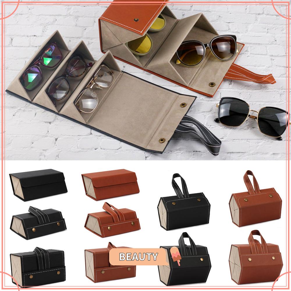 BEAUTY PU Leather Storage Box Portable Sunglasses Case Glasses Organizer Travel Multi-slot Folding Display Eyeglasses Holder/Multicolor