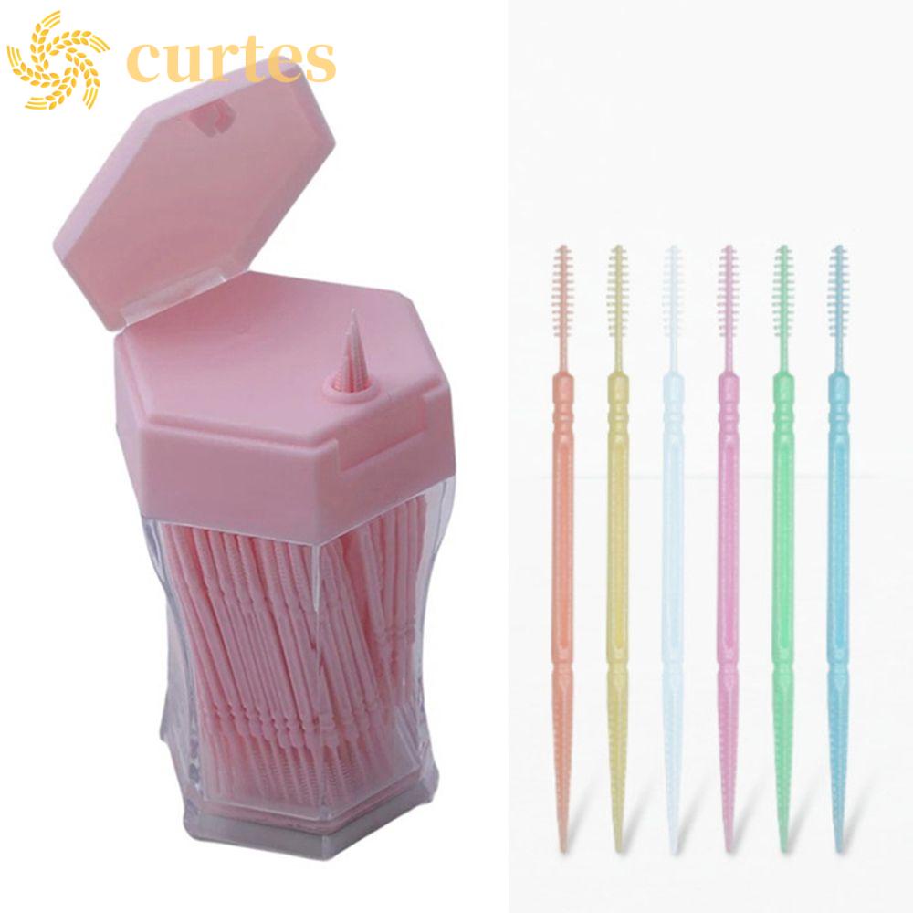 CURTES 200pcs/set Brushed Toothpick Disposable Oral Care Interdental Portable 6.2 cm Candy Color Fashion Eco-Friendly Soft Plastic Double-head