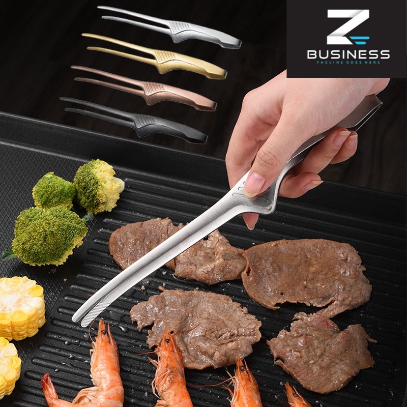 ZS Kitchen Gadgets Food Overturn Clips Barbecue Accessories Multi-purpose Food Clips Stainless Steel BBQ Tongs Korean