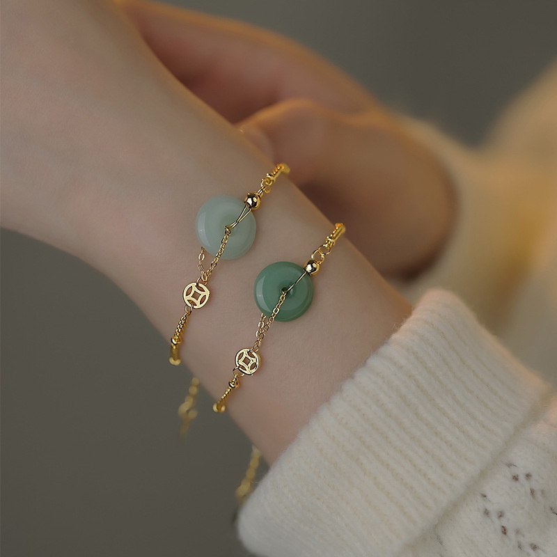 Lucky Copper Money Lucky Safety Buckle Bracelet Ins Emerald Hetian Jade Bracelet Bracelet Accessories Gift