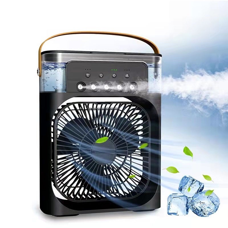 Portable Air Conditioner Air Cooler USB Mist Table Fan Cooling Fan 3 in 1 USB Mini Fan With 7 Color LED Light