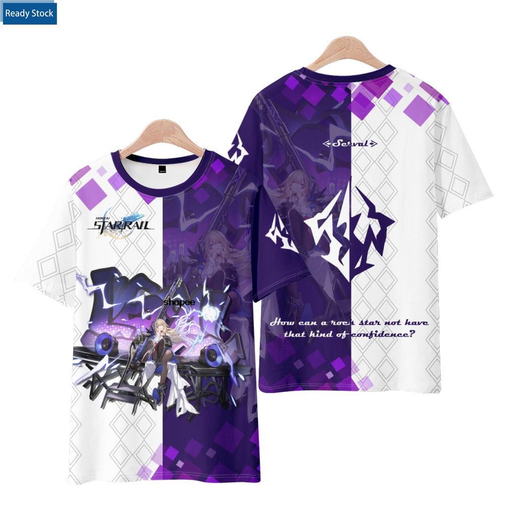 【Ready Stock】Star Railway 3 Honkai: Rail Siluva Short-Sleeved T-Shirt Anime Game Merchandise Round Neck cos Loose Printing