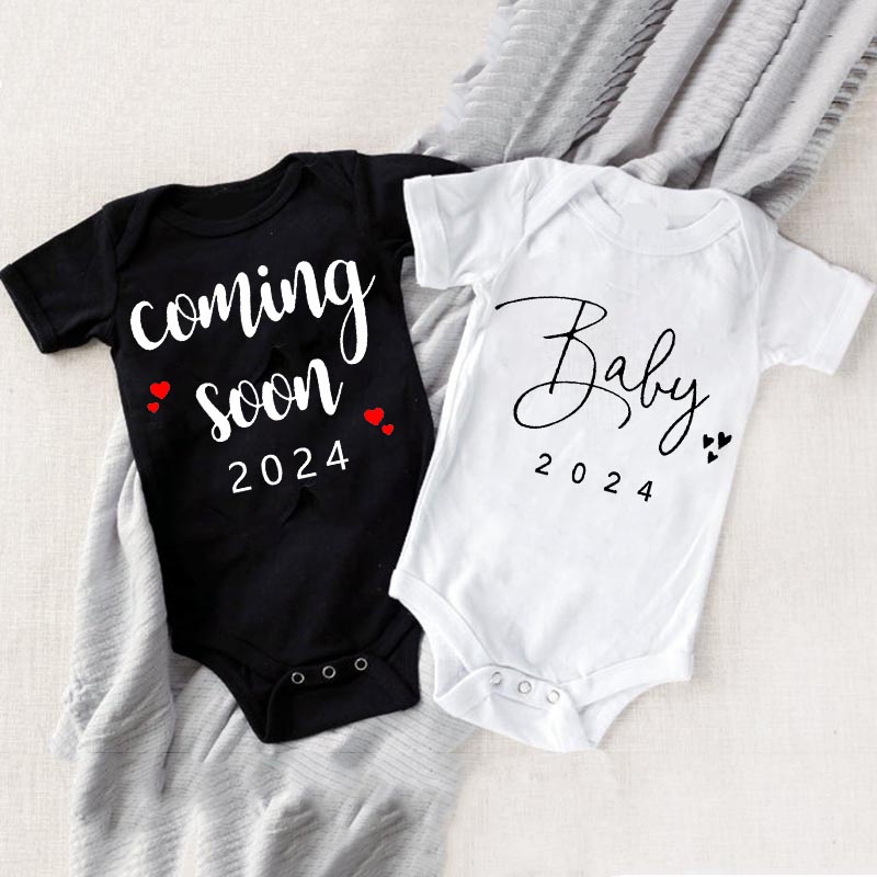 Baby Announcement Coming Soon 2024 Newborn Baby Bodysuits Boys Girls Cute Clothes Infant Romper Toddler Short Sleeve Bodysuits