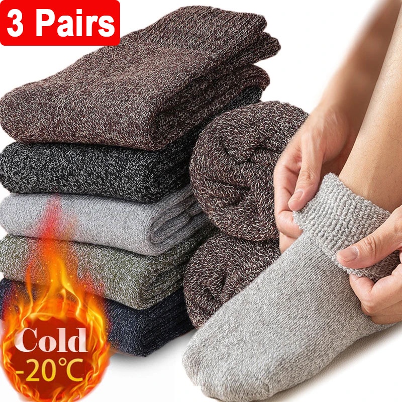 3 Pairs Cotton Warm Male Socks Super Thick Thermal Hiking Winter Warm Boot Heavy Soft Cozy Socks for Cold Weather