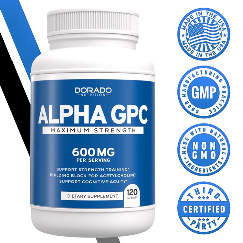 Alpha GPC 600mg Per Serving - (60/120 Vegetarian Capsules) - Choline Brain Supplement, Focus & Brain Support Supplement for Acetylcholine Advanced Memory Formula - Made in the USA