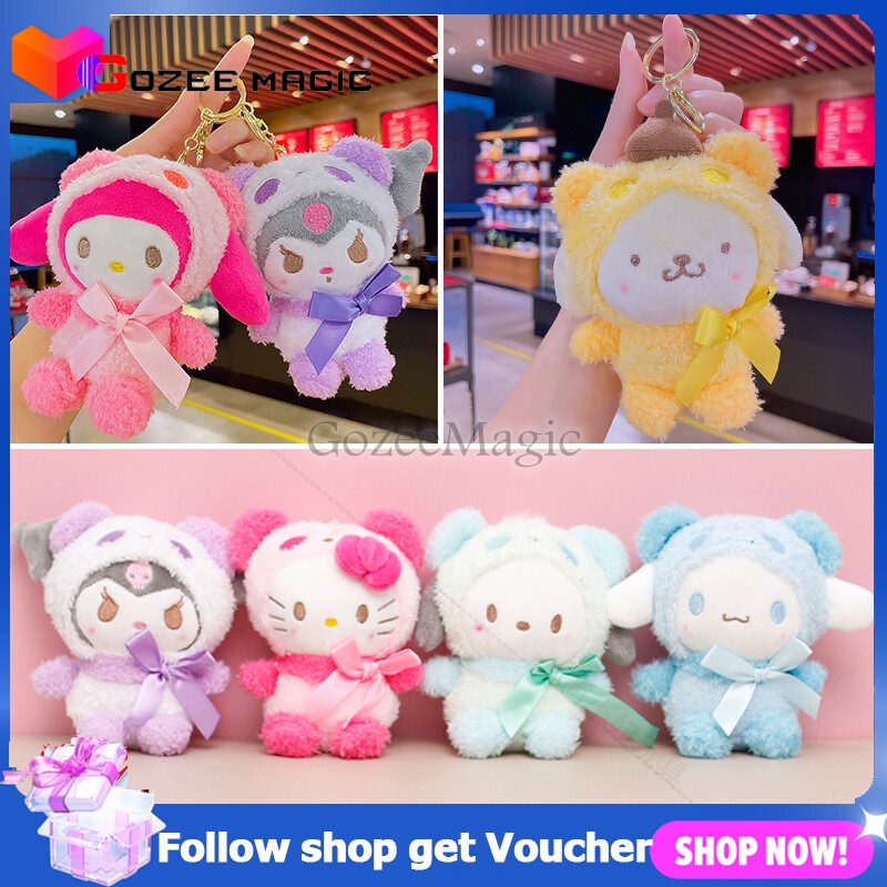 12CM Sanrio Collection Plush Toy Doll Kuromi Mini Moe Cinnamoroll Kt Cat My Melody Purin Dog Cute Cartoon Stuffed Plushie Pendant Keychain Toys for Girls Birthday Gift