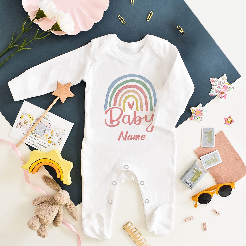 Custom Name Rainbow Babygrow Sleepsuit Baby Coming Home Outfit Infant Sleepsuit NewbronBaby Clothes Custom Shower Gift