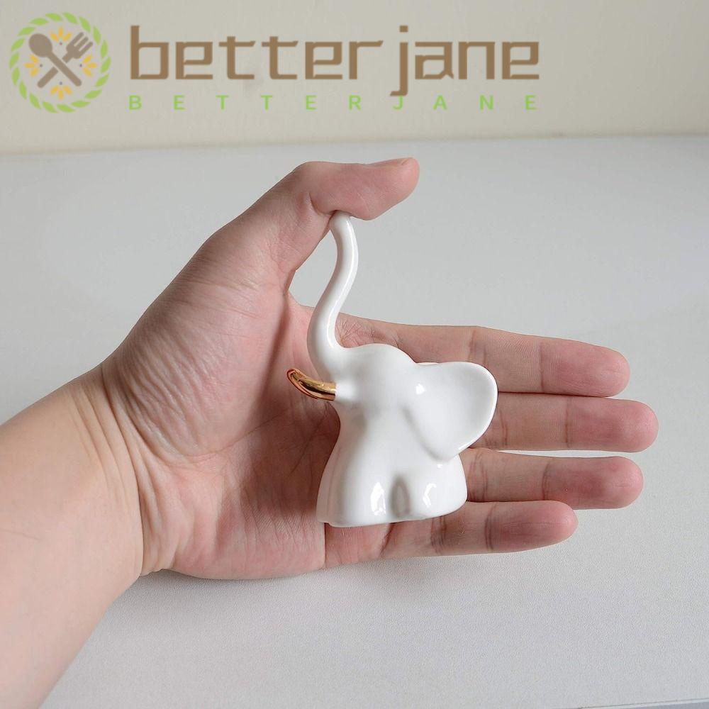 BETTER-JANE 2pcs Elephant Statues, Ceramic Home Decor Modern Style Elephant Figurines, Compact Gold/White Minimalist Ornament Office Desktop