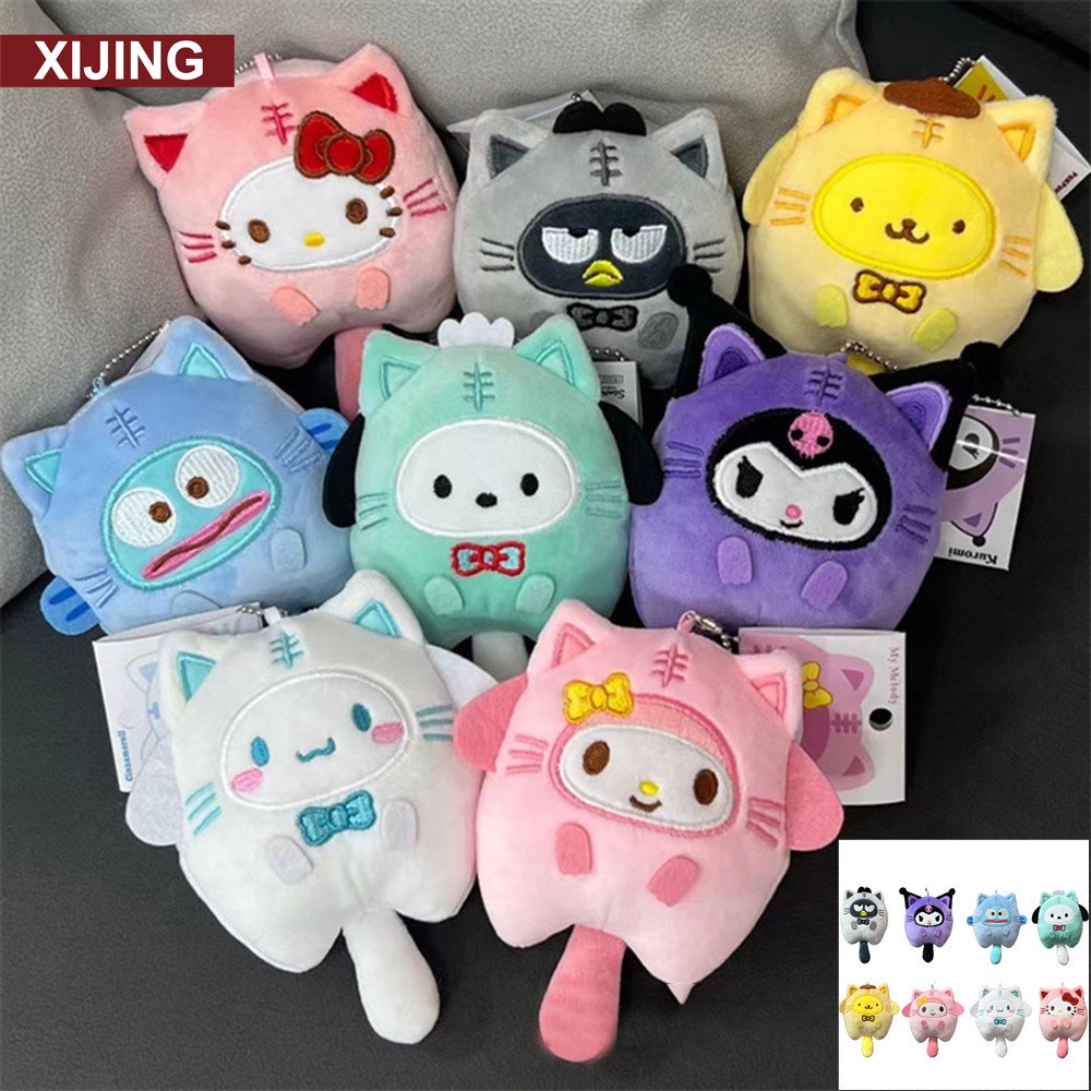 XJ- Cute Kawaii Plushie Key Ring Sanrio Kuromi Melody Cinnamoroll Plush Toy Keychain Doll Birthday Kids Gift