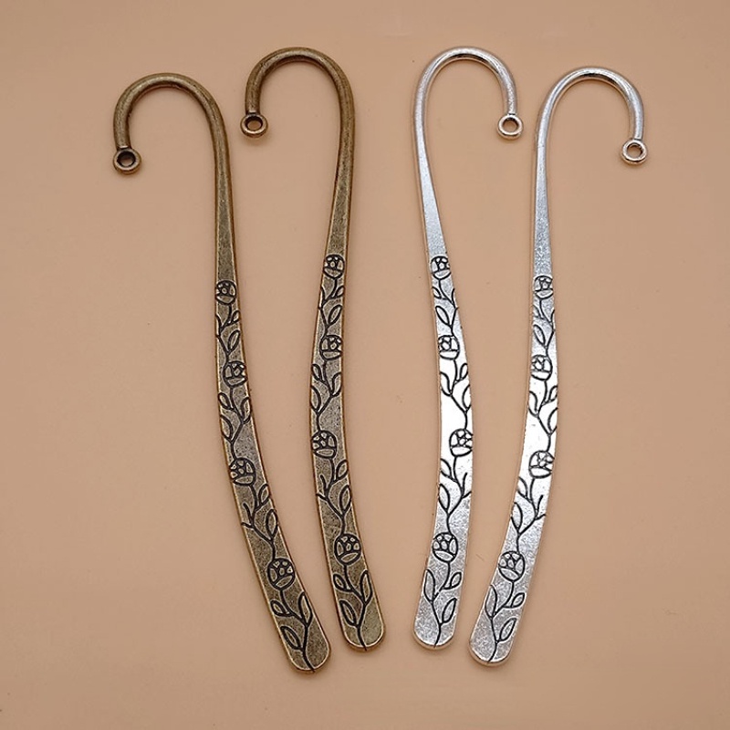 2PCS 117mm Long Double-sided Patterned Vintage Bookmark Alloy Die Cast Pendant 2 Antique Bookmarks for Office Stationery