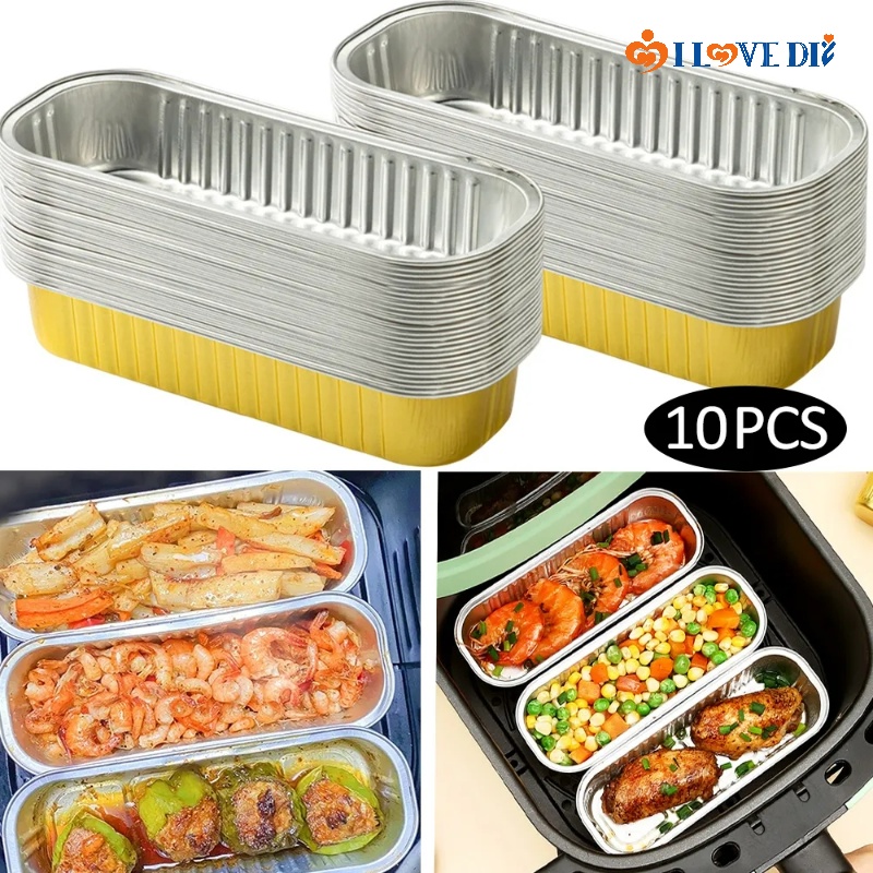 5/10Pcs Rectangular Cheese Dessert Air Fryer Baking Pans/ Disposable Aluminum Foil Grilling Trays Kitchen Accessories