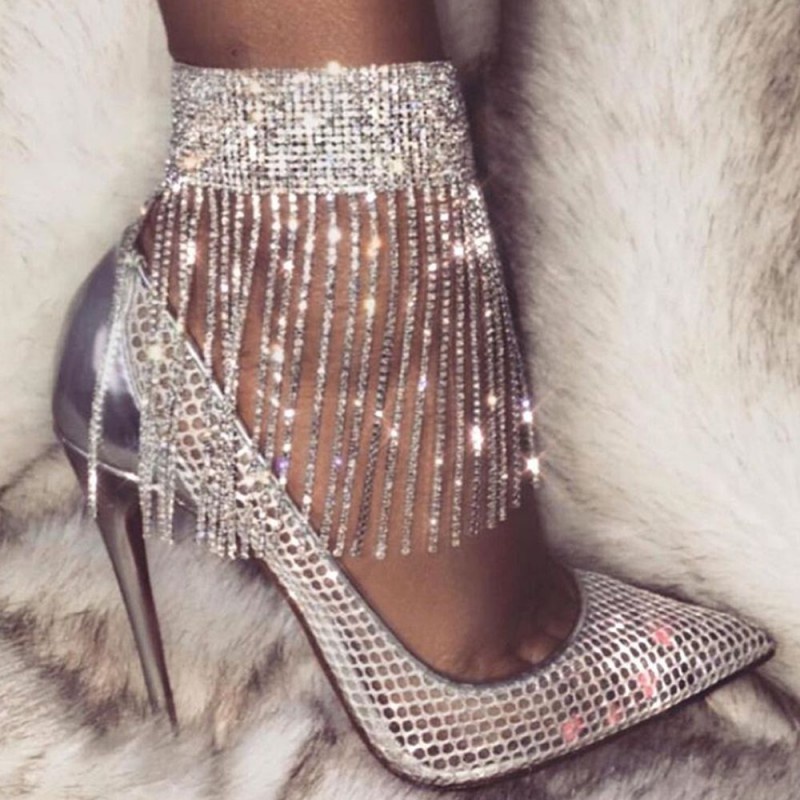 1 Pcs New Water Diamond Feet Chain National Style Shiny Tassel Charming Feet Chain Footwear High Heel Shoe Accessories