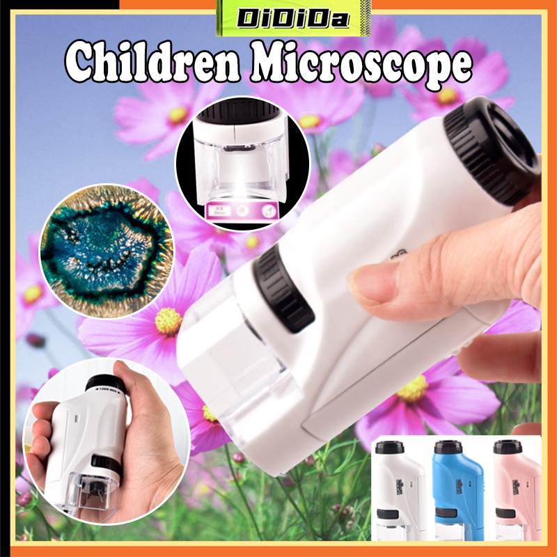 60X-120X Children Microscope Kit Kids Pocket Microscope LED Light Magnification Home School Biological Science Educational Toys Gift