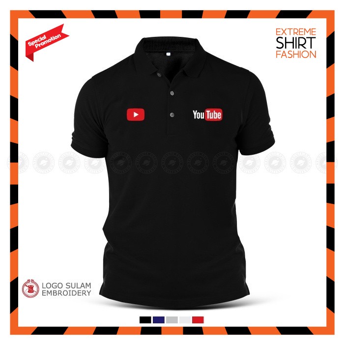 Premium Polo Tee Youtube Social Video Sharing Baju T-Shirt Lelaki Design Logo Sulam Cotton