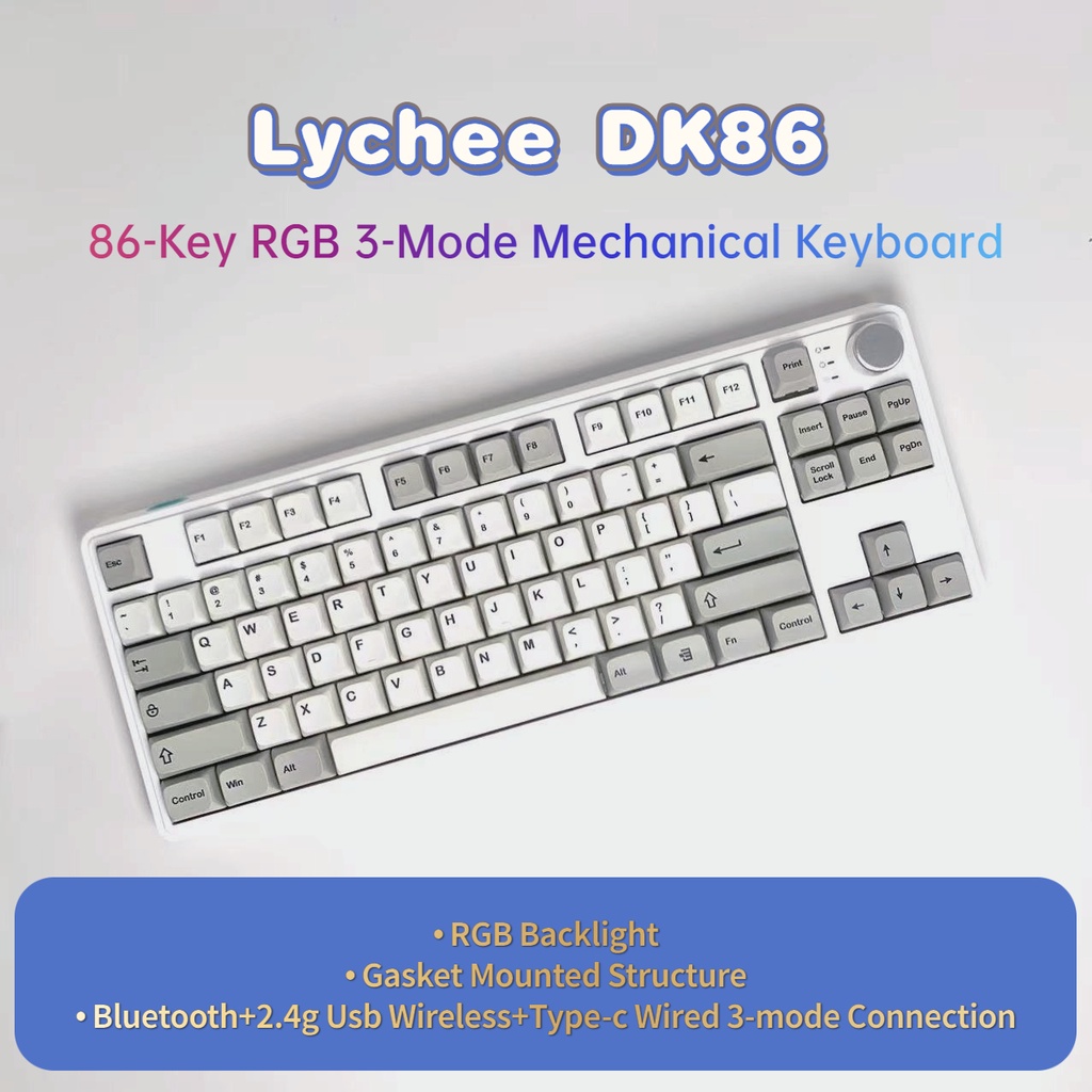 Lychee Gaming DK86 wireless Bluetooth 5.0 3-mode Hot-swap Mechanical keyboard RGB Gasket Mounted customized Barebone Kit 86-key DKL 5000Mah battery Type-c rachageable