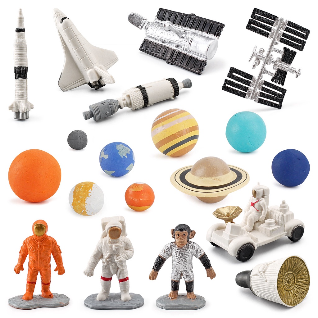 ✊Pengilang Borong✊Simulation Satellite Rocket Space Capsule Universe Nine Major Planets Ornaments Children's Science Education Space Space Model 19-Piece Set Children's Cognitive Toys Montess