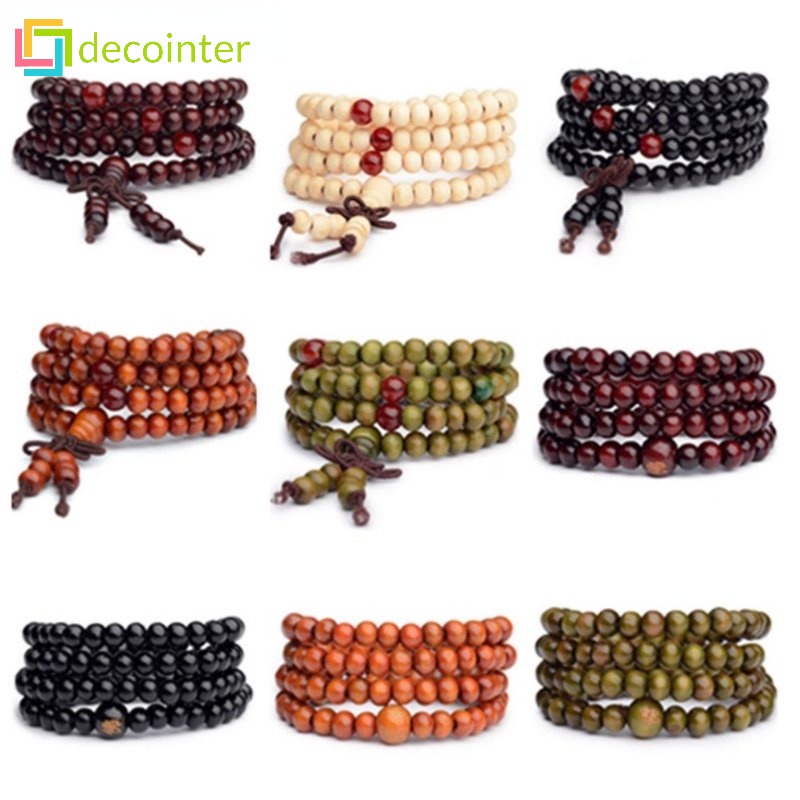 Men Women Wooden Handmade Multilayer Charm Bracelets/ Multicolour Adjustable Sandalwood Beads Buddha Prayer Beaded Bracelets