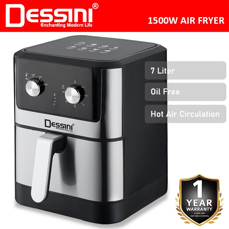 DESSINI ITALY 7L Electric Air Fryer Convection Oven Toaster Timer Oil Free Roaster Breakfast Machine Ketuhar