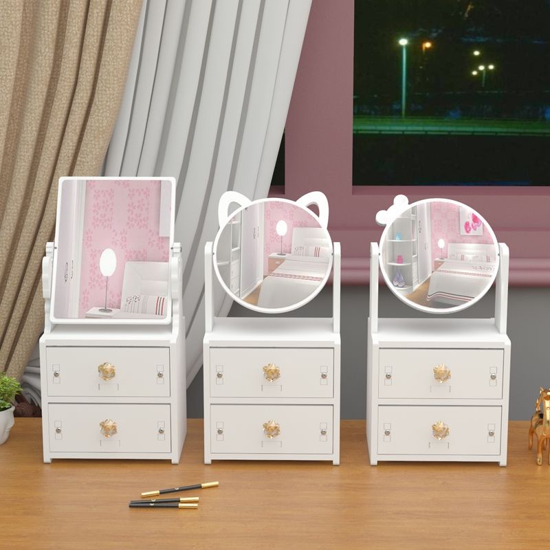 Makeup Dressing Table With Drawer Makeup Mirror Organizer For Cosmetics Jewelry Storage Desktop Sundries Storage Box