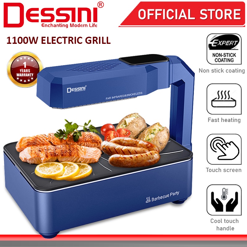 DESSINI ITALY Infrared Electric BBQ Grill Frying Steak Pan Teppanyaki Barbecue Non-Stick Baking Pan Temperature Control