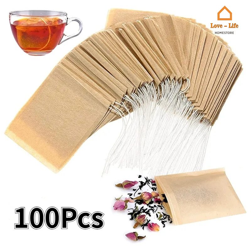 100Pcs Eco-Friendly Biodegradable Paper Teabags/ Disposable Empty Filter Bags For Loose Leaf Tea Powder Herbs