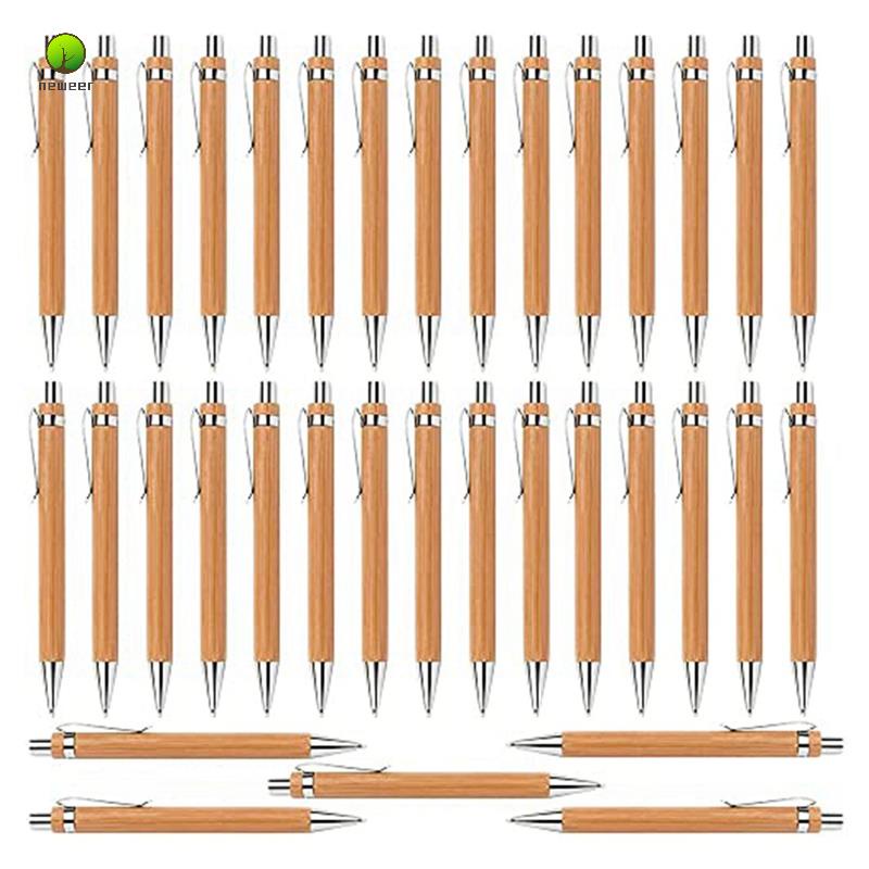 35 Pcs Office and School Supplies Sustainable Pen Bamboo Retractable Ballpoint Pen Writing Tool(Black Ink)